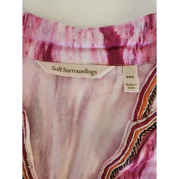 SOFT SURROUNDINGS Pink Altea Ikat Kimono Beaded Embroidered Loose Top SZ PXS - Picture 6 of 8